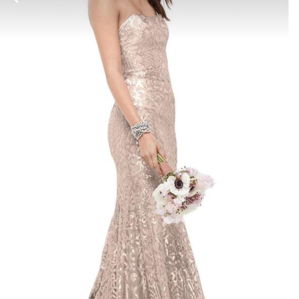 Wtoo Talisa Sequence Mesh Strapless Gown Latte Co… - image 1